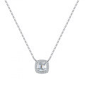 Sterling Silver Pendant with 1ct Moissanite, Tower Cut Square Halo Setting-0-4