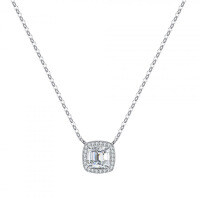 Sterling Silver Pendant with 1ct Moissanite, Tower Cut Square Halo Setting.-carat (moissanite)