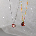 wholesale S925 Sterling Silver Fresh and Sweet Ins Style Retro Exquisite Design Red Diamond Heart Necklace Y01385-0-0