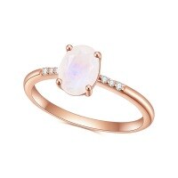 wholesale S925 sterling silver and rose gold fashion luxury ring with natural moonstone, simple and elegant gemstone ring-S925 silver + cream blue moonstone  US size 6
