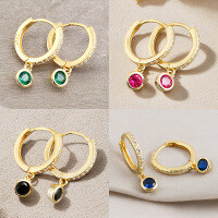 wholesale S925 Sterling Silver Micro-Paved Zircon Round Hoop Earrings with Geometric Ear Clips for Women – Premium Wholesale-Green zirconium-white gold>925 silver