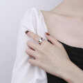 wholesale S925 Sterling Silver Retro Korean Style Minimalist Ins Cold Wave Bumpy Ripple Polished Versatile Open Ring-0-2