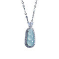 S925 Silver Inlaid High-Grade Natural A Jadeite Bean Pendant-0-3