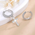wholesale 925 Silver Plated with 18K Gold Cross Earrings, Hip HopAB Style Cross Ear Pendants with Moissanite-0-1
