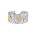 wholesale S925 Sterling Silver Daisy Ring for Women with High-End Feel, Small and Unique, Two-Tone Plated, Adjustable Open Band-0-6