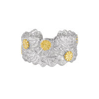 wholesale S925 Sterling Silver Daisy Ring for Women with High-End Feel, Small and Unique, Two-Tone Plated, Adjustable Open Band-Platinum + 18K Gold [No. 16/Adjustable]  Opening adjustable