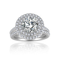 wholesale Metal material first, Yun Tong Jewelry 80mm Round 2 Carat Moissanite Engagement Ring for Women, Double Layer Circle Halo Stackable Ring Set-Total 2.0ct + 0.71ct (side stone)  US size 6.5
