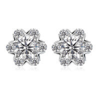 wholesale S925 sterling silver moissanite snowflake earrings, women's daily Korean-style hypoallergenic ear jewelry, birthday gift for girlfriend-Silver with 6.5 cubic zirconia>925 silver
