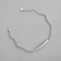 wholesale S925 Sterling Silver Korean Style Fashion Geometric Smooth Long Chain Bracelet Pendant Women's Silver Jewelry-Platinum 925 silver