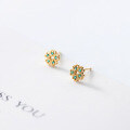 wholesale S925 Sterling Silver Nalan Ear Studs for Women, Korean Style Internet Celebrity Light Luxury Trend, Temperament Sweet Green Diamond Small Flower Ear Jewelry G6451-0-2