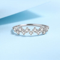 wholesale 18K gold and 925 silver W-shaped moissanite petite stackable ring set for women, designed for index finger and pinky finger pairing with delicate guard rings-41-point Moissanite>No. 13