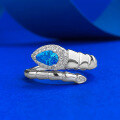 wholesale S925 Silver New Snake-shaped Aqua Diamond Light Luxury Personality Ring Vintage Fashion Commuter Style-0-0