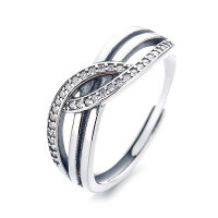 wholesale S925 Sterling Silver French-Style Double-Layer Irregular Zircon Inlaid Ring, Ins Light Luxury Versatile Niche Index Finger Ring-499J/approx. 2.8g Adjustable opening