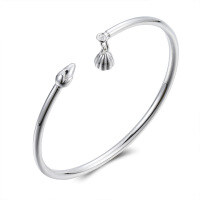 wholesale S999 solid silver hanging lotus seed pod solid smooth pure silver bracelet genuine women's fashionable open bangle wholesale-SZ006660-1 999 Pure Silver
