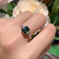 wholesale Silver Plated 18k Gold Cross-Border European and American Fashion Women's Light Luxury Ring with Green Moissanite 6*8mm Radiant Cut-0-5