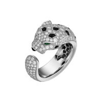 wholesale 925 Silver Gold-Plated Ring with High-Carbon Diamond, Cartier Panther Style Muzo Green, Fashionable and Exquisite Versatile Jewelry for Women-Leopard pupil Muzo green 120 catties or less US size 7 (Hong Kong size 14-15 EU size 55) Ring length about 55MM