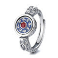 wholesale S925 Silver Fashion Retro Vintage Style Rotatable Dragon Pattern Agate Drip Resin Adjustable Ring-0-4