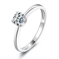Metal Heart-Cut Zirconia Women's Split Shank Solitaire Ring, Light Luxury Cross-Border Hot-Style Wholesale.-Classic round diamond ring [K white]  US size 8