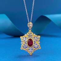 wholesale Metal material first, Zhuozhifan Jewelry new Italian craftsmanshipstyle 7*9 pigeon blood red necklace pendant live hot sale-N238 Red Diamond 925 Silver