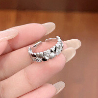 wholesale popular sterling silver/rose gold plated double-layer heart-shaped open ring for women, full of love, lightweight luxury, elegant and stylish with a high-end feel-Open Heart Brushed Inlay Ring/Approximately 2.32g&gt;JZ015994-1 Sterling Silver