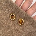 wholesale S925 Sterling Silver Caramel Chestnut Maillard Style Tiger's Eye Oval Stud Earrings, Vintage Autumn Winter Earrings with Ambience-0-0