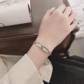 wholesale S925 sterling silver retro trendy creative graffiti green zircon inlaid bracelet,punk style fashion jewelry for women-0-3