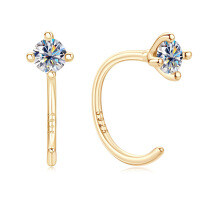 S925 Sterling Silver D Color Moissanite Earrings, Simple Design, Cross-Border Live Streaming, Daily Commute Wholesale-Four-prong round stud earrings [K gold]  925 silver