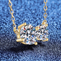 S925 Sterling Silver 1.5ct Moissanite Necklace, Gemini Minimalist Wholesale-1.5-carat moissanite, golden yellow  925 silver