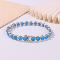 wholesale S925 Silver European and American Cross-Border Opal Tennis Bracelet Hip-Hop Women's Chain Trendy Personality Fashion Gold-Plated Bangle Bracelet-Platinum blue Orbo 5.0 6.5 inches