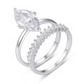 wholesale S925 Silver Set with Two-Piece Moissanite Marquise-Shaped Main Stone Stackable Rings, Independently Sold Bestseller Ring Set-0-6