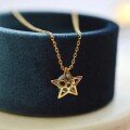 wholesale S925 sterling silver five-pointed star hollow-out diamond zirconia necklace for women, stylish and sophisticated forest-inspired pendant-0-1