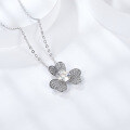wholesale S925 silver gold-plated necklace with Yuntong Jewelry's new clover petal pendant and 65mm round moissanite-0-3