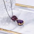 wholesale 925 Silver Rose Tears Flower Pendant Natural Amethyst Gemstone Necklace Women's Elegant and Light Luxury Collarbone Chain-0-3