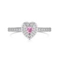 wholesale S925 Sterling Silver Cross-Border New Ring for Women, Fashion Sweet Rainbow Pink Barbie Series Heart-Shaped Zircon Ring-0-15