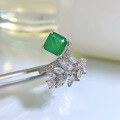 wholesale S925 Silver New Simulation Emerald 7*7 Geometric Niche Design Fashion Ring-0-2