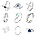 wholesale S925 Sterling Silver Geometric Cross Ring with Floral Butterfly Minimalist Adjustable Open Size Ring-0-0