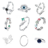 wholesale S925 Sterling Silver Geometric Cross Ring with Floral Butterfly Minimalist Adjustable Open Size Ring-Style 9 Adjustable opening