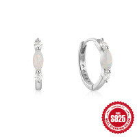 wholesale S925 Sterling Silver Round Micro-Set Zircon Opal Ear Cuff Hoop Earrings, European and American Best-Selling High-End Elegant Earrings-Platinum 925 silver