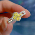 wholesale S925 Silver 50ct Yellow Diamond Ring with Luxury Halo and Full Diamond Setting for Women-0-2