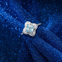 wholesale S925 Sterling Silver Cloud-Patterned Ring, Light Luxury Top-Grade Ultra-Sparkling Zircon Rings, Lucky Four-Leaf Clover Vintage Ring-Special grade 5A aquamarine zircon, 4A white zircon No. 6