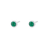 wholesale S925 Sterling Silver French-style Geometric Hoop Earrings With Green Zircon, Fashionable And Versatile Wholesale-E4384-White Gold 925 Silver