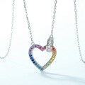 wholesale S925 Sterling Silver New European and American Stylish Personalized Full Inlaid Heart-shaped Necklace with Light Luxury Rainbow Zircon Stone for Cross-Border Hot Sale-0-2
