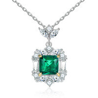 wholesale S925 Sterling Silver Women's High-end Gemstone Green Jewelry Pendant Cross-border Hot Seller Necklace-Platinum 925 silver