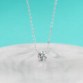 wholesale S925 Sterling Silver Minimalist Four-Prong Solitaire Moissanite Necklace, Small Design Collarbone Chain, Light Luxury Style Single Diamond Collarbone Chain-0-0