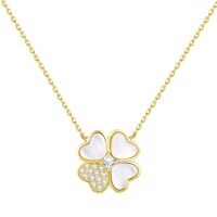 wholesale S925 sterling silver INS-style new women's necklace, exquisitely designed with a four-leaf clover and heart motif, versatile and elegant-Gold DY190771-SG-WH>925 silver