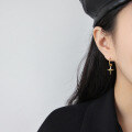 wholesale 925 Sterling Silver Earrings, Real Gold Thick Plated, Cross Short Style Ear Studs Ear Drops-0-3