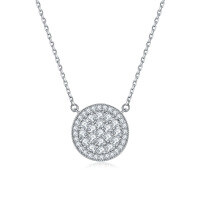 wholesale S925 Sterling Silver Full Round Cubic Zirconia Pendant Necklace for Women, Versatile European and American Style Jewelry, Unique Design Collarbone Chain-Platinum 925 silver