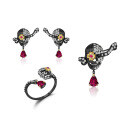 wholesale S925 Silver Designer Dark Gothic Style Skull Jewelry Set Halloween Ring Earrings Brooch Pendant-0-0