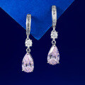 wholesale Metal Material First, Moojing Jewelry European and American New Style 7*12mm Pear-shaped Pink Diamond Teardrop Earrings, Ear Clip Style, for Daily Fashion and Commuting-0-2