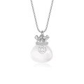 wholesale S925 sterling silver overflowing wealth pudding lucky pouch pendant necklace, new Chinese style natural white chalcedony silver pouch collarbone chain-0-4